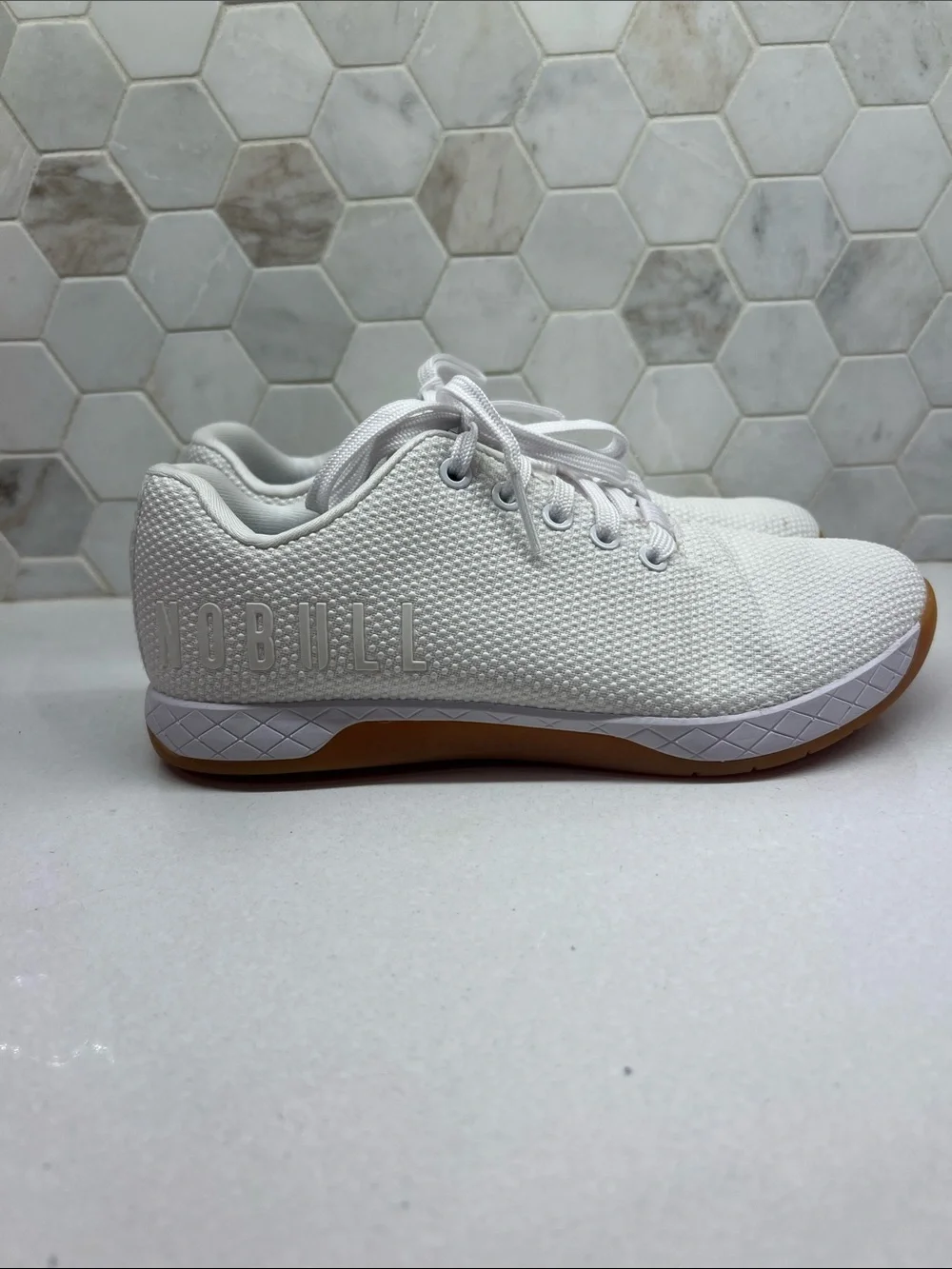 NOBULL White Knit Training weightlifting Shoes with Gum Outsole Size 8